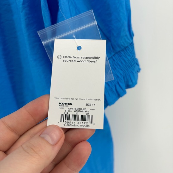 Croft & Barrow Blue Textured Button Up Shirt Plus Size 1X 3/4 Sleeve - Picture 5 of 8